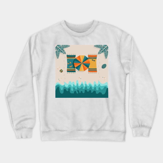 Sandy beach, top view, summer illustration Crewneck Sweatshirt by kallyfactory